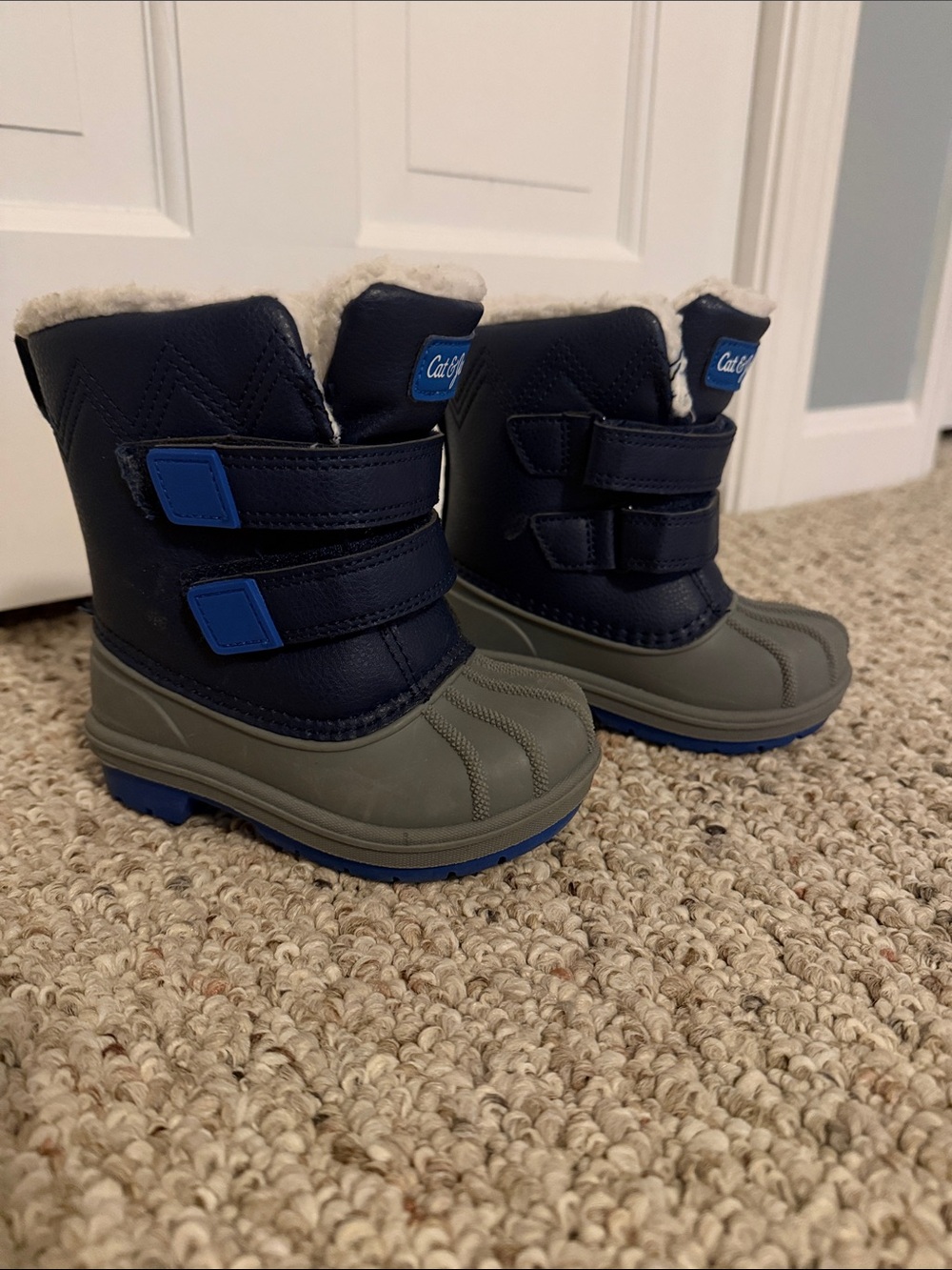 Cat & Jack Navy and Gray Kids Snow Boots with Faux Fur